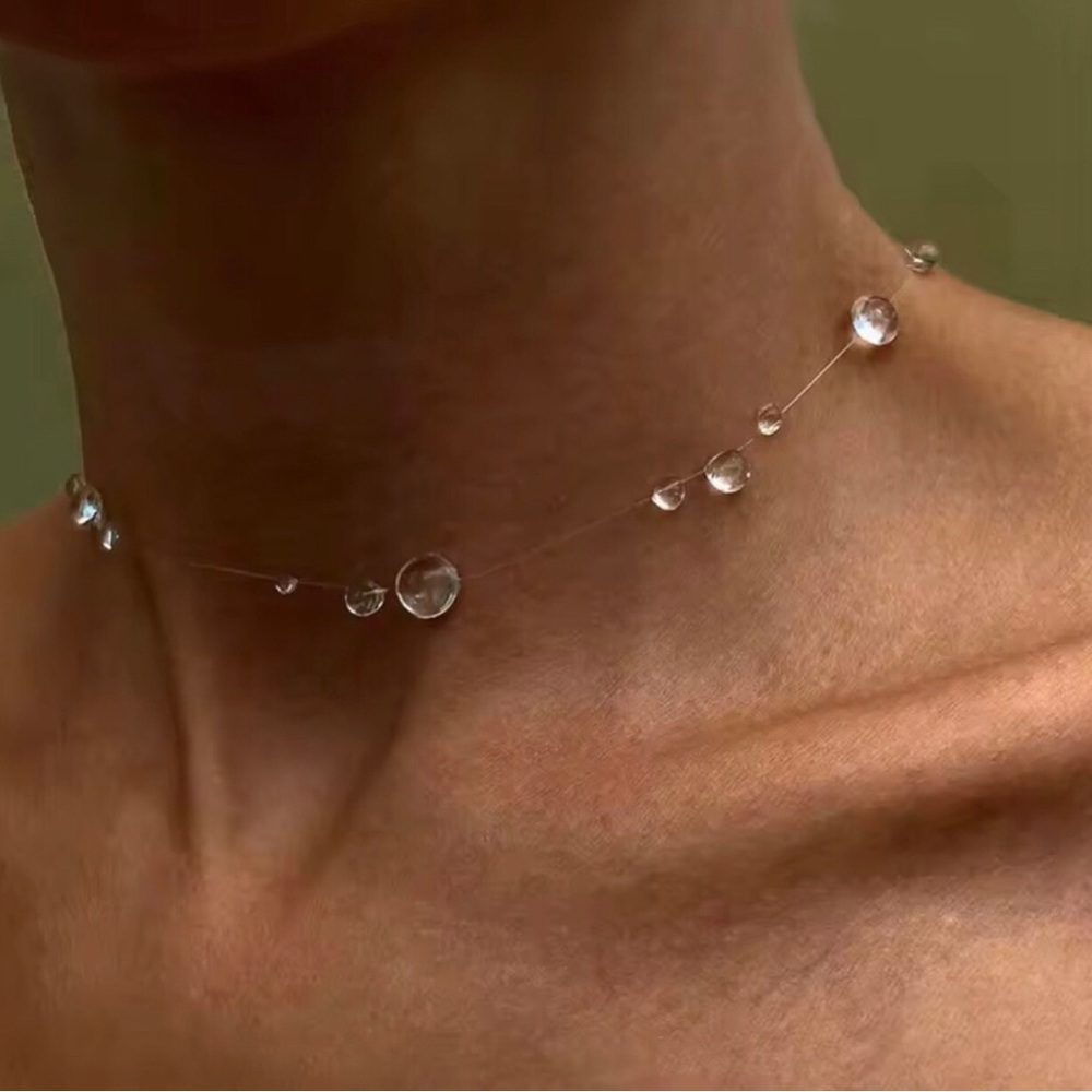 Delicate Clear Bead Invisible Choker Necklace